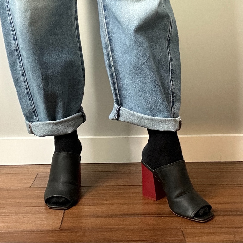 Matt & Nat Black Mules with Red Heels